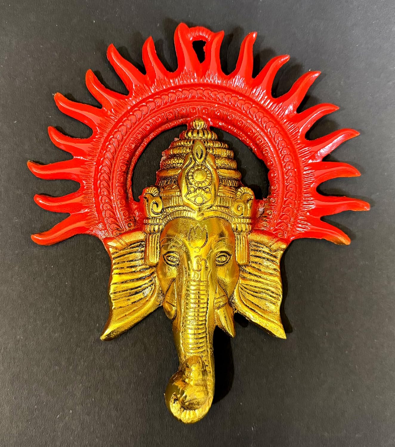 Ganesha Wall Hanging Decor 8 Inch Brass Sculpture