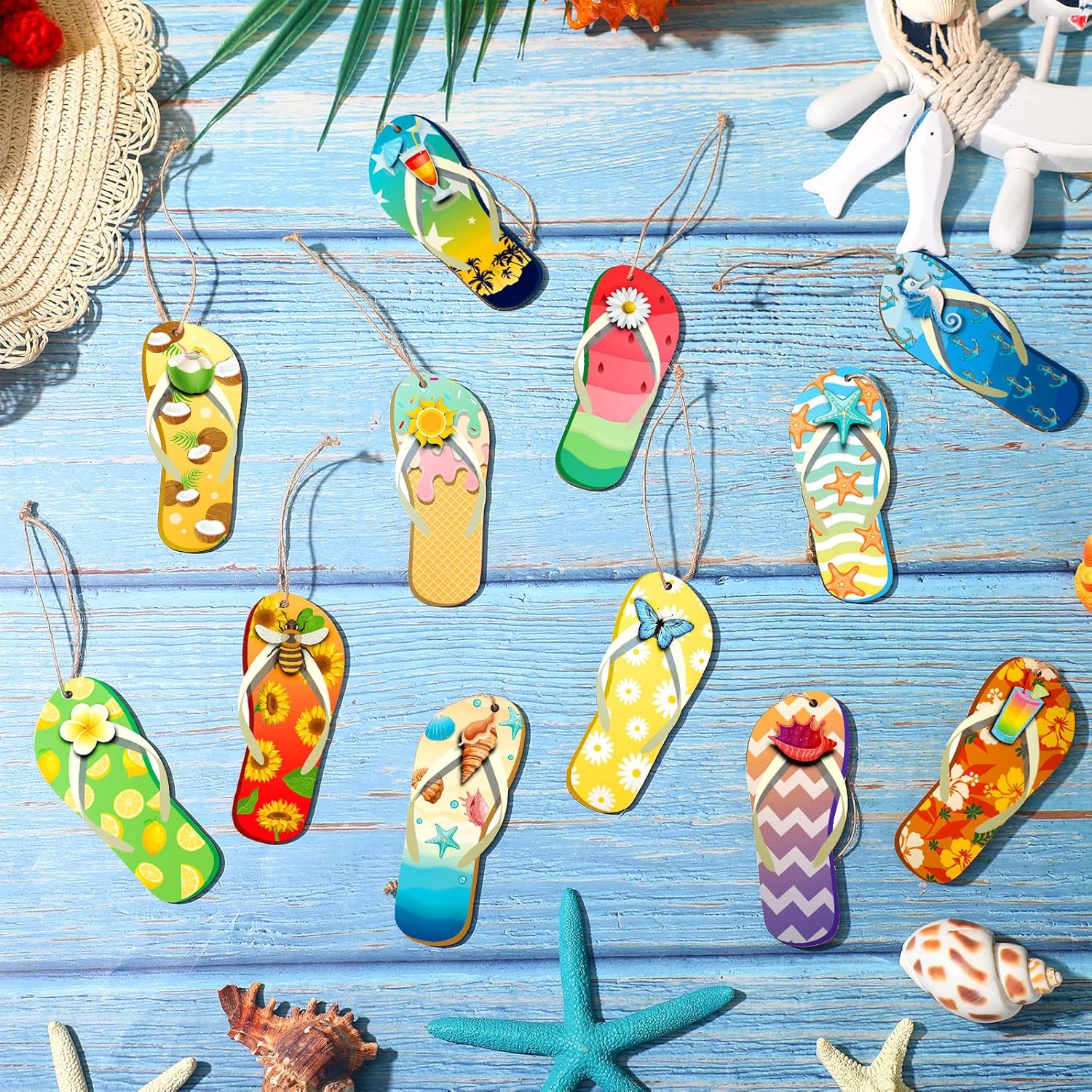 36 Pcs Summer Wood Hanging Decorations with 12 Styles
