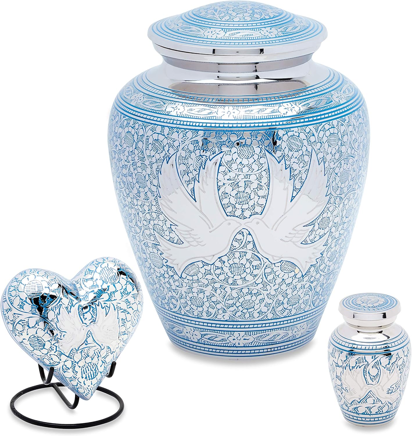 Blue Loving Dove Decorative Urns Set