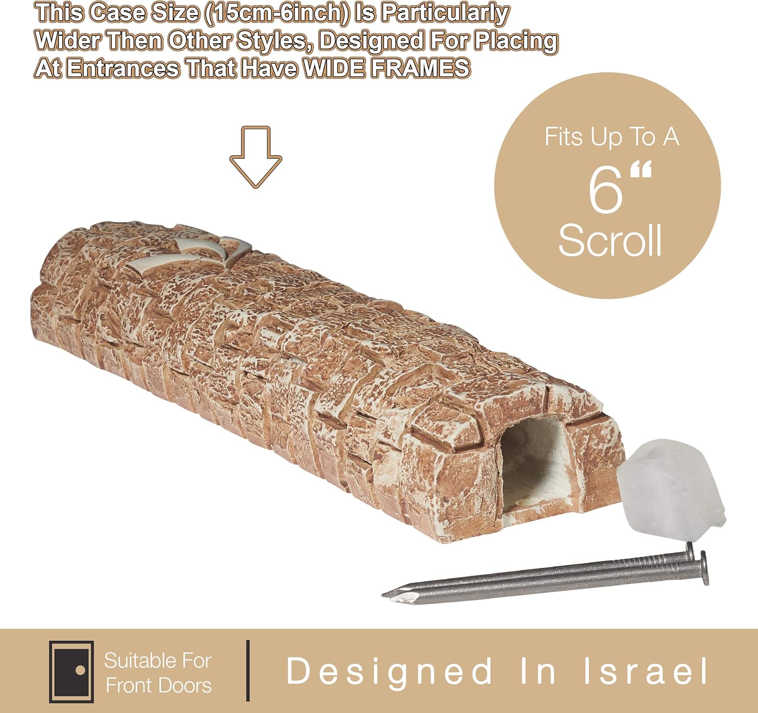 AS Mezuzot Mezuzah Case in Western Wall Design Waterproof Judaica Door Mezuza 7 Inches