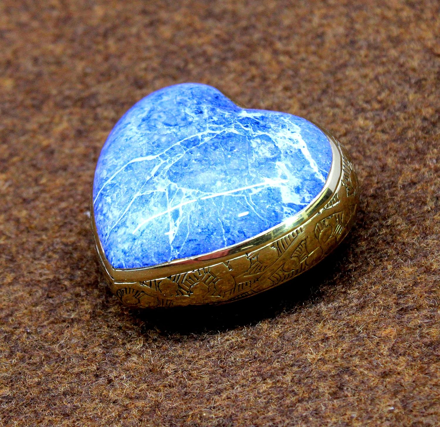 eSplanade Brass Mini Cremation Urn Heart-Shaped Container with Stand Blue 275 Inches