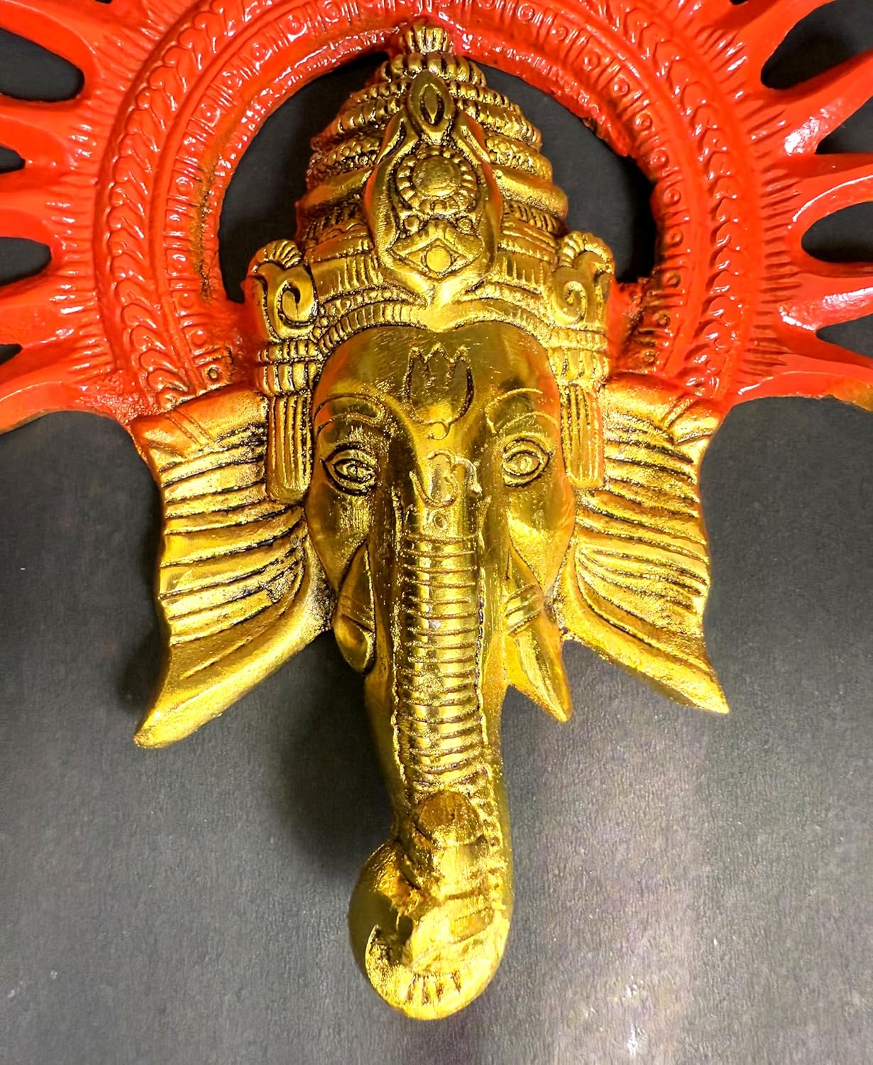 Ganesha Wall Hanging Decor 8 Inch Brass Sculpture