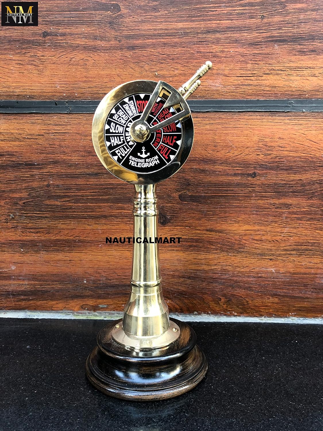 Brass Nautical 12 Inch Ship Engine Order Telegraph with Wooden Base