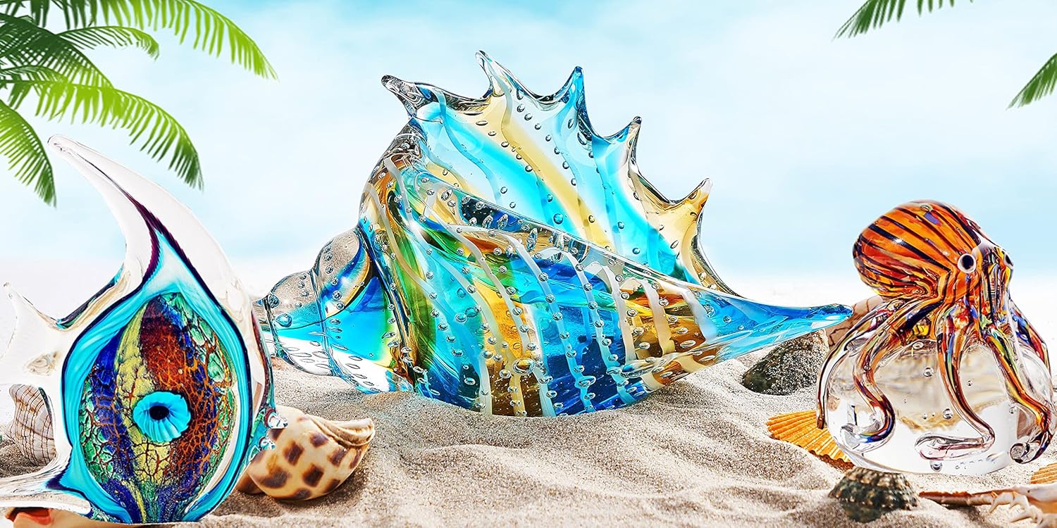 Eustuma Hand Blown Glass Conch Figurine Decoration