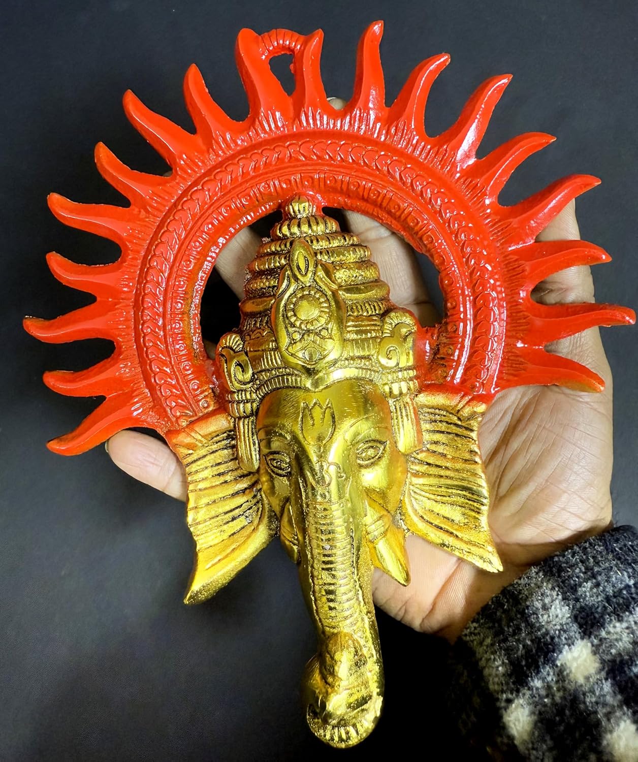 Ganesha Wall Hanging Decor 8 Inch Brass Sculpture