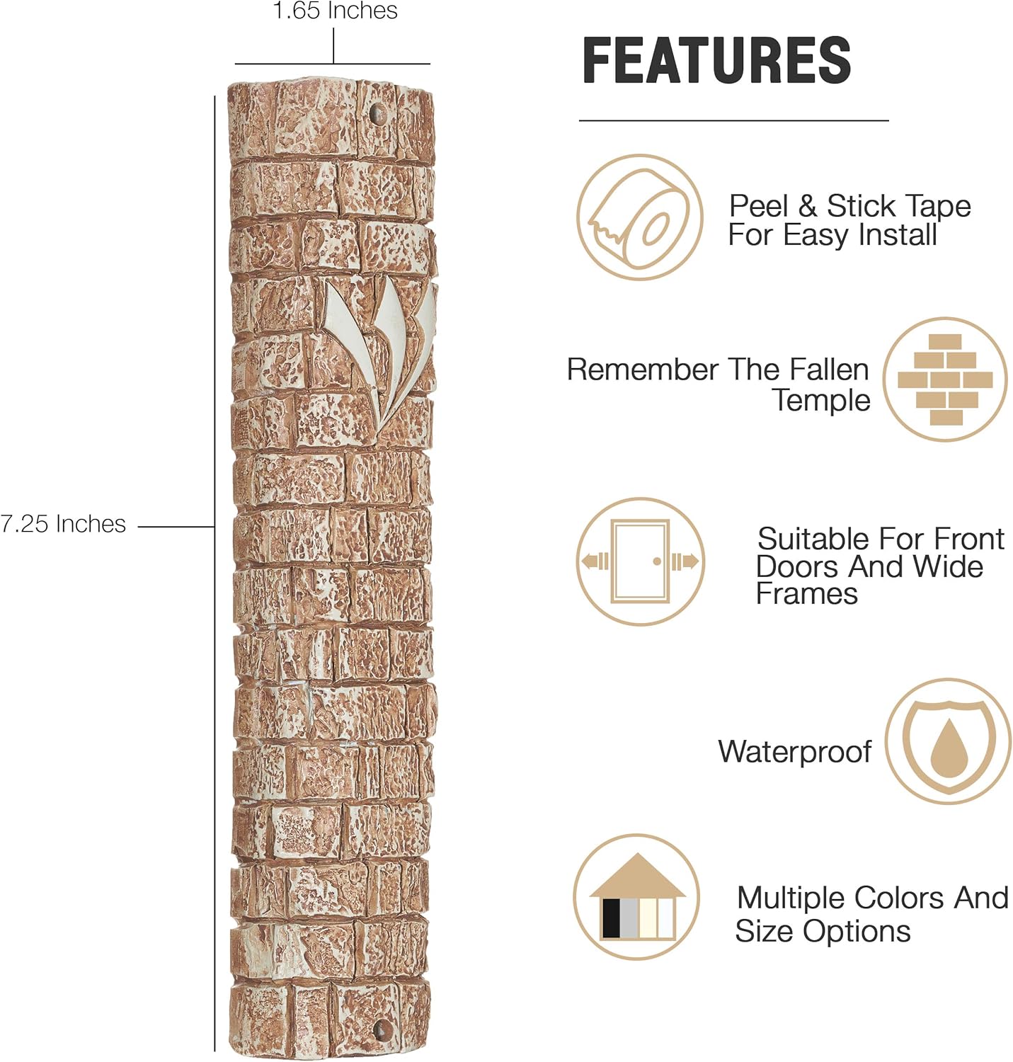 AS Mezuzot Mezuzah Case in Western Wall Design Waterproof Judaica Door Mezuza 7 Inches