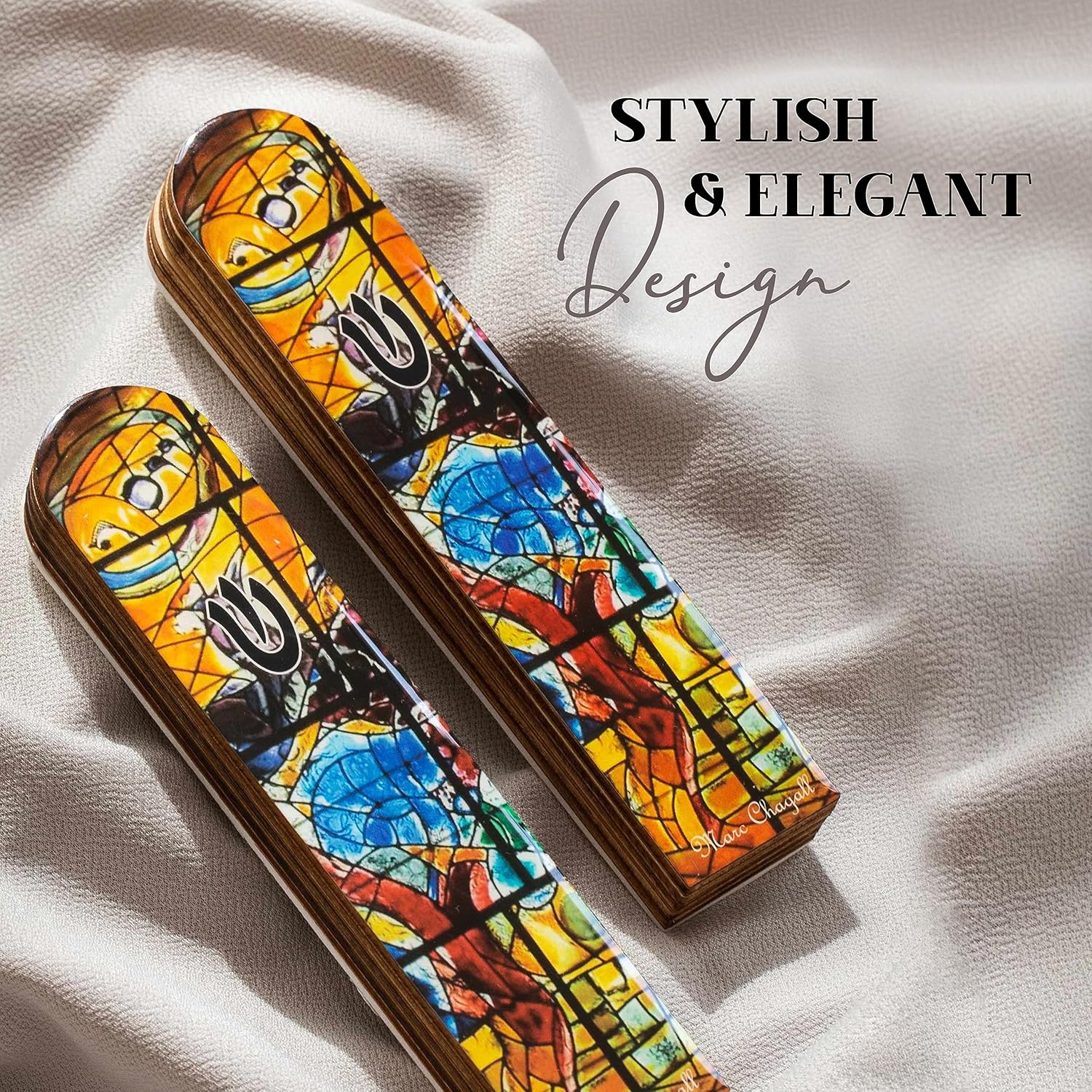 SURI Wooden Mezuzah with Yellow Design Contemporary 5 Door Scroll Holder